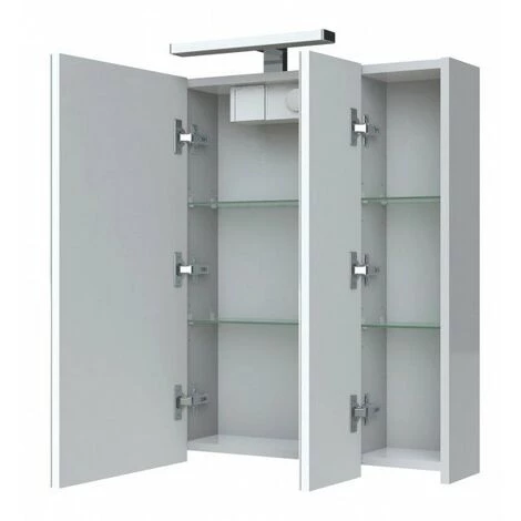 Allibert - Armoire De Toilette éclairante 70 Cm 3 Portes Miroirs Blanc Brillant Prise UTE - JUNO – Image 2