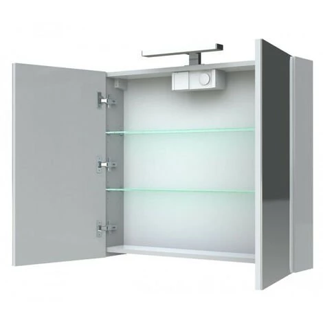 Allibert - Armoire De Toilette éclairante 80 Cm 2 Portes Miroirs Blanc Brillant Prise UTE - JUNO – Image 2