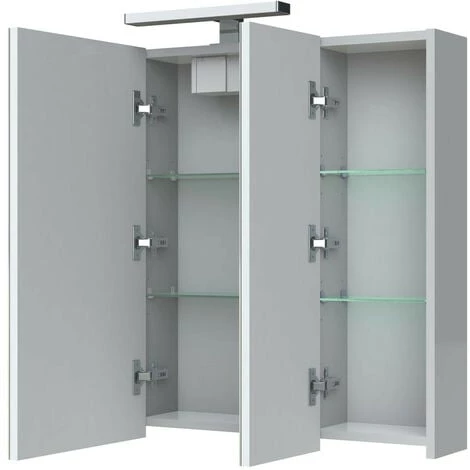 Allibert - Armoire De Toilette éclairante 80 Cm 3 Portes Miroirs Blanc Brillant Prise UTE - JUNO – Image 2