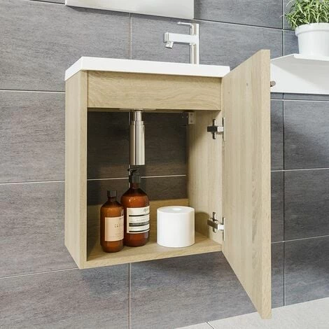 ALLIBERT Ensemble Meuble Lave-mains Avec Miroir BELEM PACK - L 40 X H 51 X P 25 Cm - 40 Cm- Couleur Chêne - Chêne Hamilton – Image 3