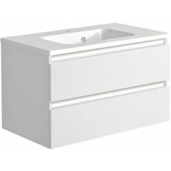 ALLIBERT Meuble De Salle De Bain PESARO Blanc 2 Tiroirs 80 Cm + Plan Vasque SLIDE - Blanc Alpin