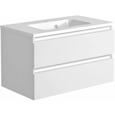 ALLIBERT Meuble De Salle De Bain PESARO Blanc 2 Tiroirs 80 Cm + Plan Vasque SLIDE - Blanc Alpin