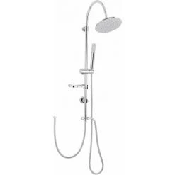 ALLIBERT Colonne De Douche JUBBA - Pommeau De Tête Orientable Diamètre 20cm Et Douchette 1 Jet En ABS Chromé - Chromé Brillant