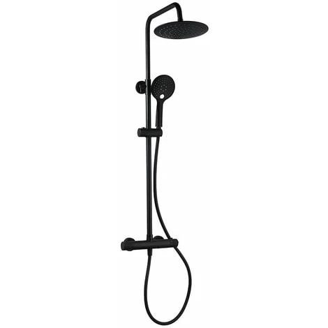 ALLIBERT Colonne De Douche LOFT-GAME - Pommeau De Tête Diamètre 23,8 Cm - Anticalcaire - Ajustable En Hauteur - Noir