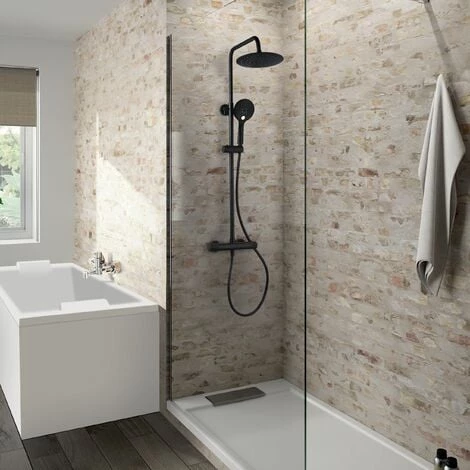 ALLIBERT Colonne De Douche LOFT-GAME - Pommeau De Tête Diamètre 23,8 Cm - Anticalcaire - Ajustable En Hauteur - Noir – Image 2