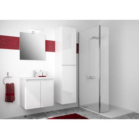 ALLIBERT Meuble De Salle De Bain LIVO 2 Portes 60 Cm Avec éclairage LED 6 W Et Miroir Blanc Brillant - Blanc – Image 2