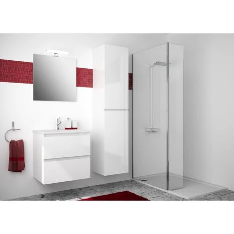 ALLIBERT Meuble De Salle De Bain LIVO 2 Tiroirs 60 Cm Avec éclairage LED 6 W Et Miroir Blanc Brillant - Blanc – Image 2