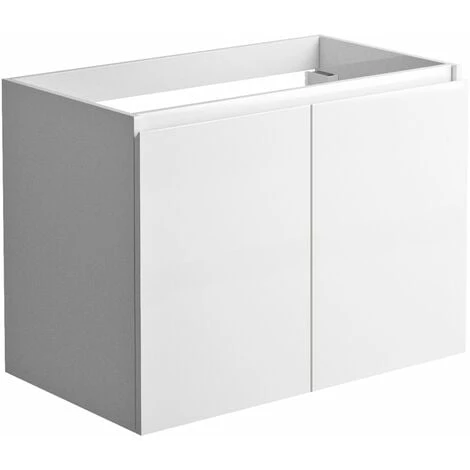 ALLIBERT Meuble De Salle De Bain LIVO 2 Portes 80 Cm Avec éclairage LED 6 W Et Miroir Blanc Brillant - Blanc