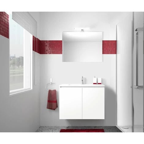 ALLIBERT Meuble De Salle De Bain LIVO 2 Portes 80 Cm Avec éclairage LED 6 W Et Miroir Blanc Brillant - Blanc – Image 2