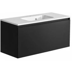 ALLIBERT Meuble De Salle De Bain NORDIK Noir Ultra Mat 100 Cm + Plan Vasque STYLE - Noir