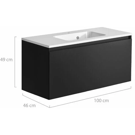 ALLIBERT Meuble De Salle De Bain NORDIK Noir Ultra Mat 100 Cm + Plan Vasque STYLE - Noir – Image 4