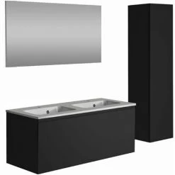 ALLIBERT Meuble De Salle De Bain NORDIK Noir Ultra Mat 120 Cm + Plan Vasque STYLE + Miroir DEKO 120x60 Cm + Colonne - Noir