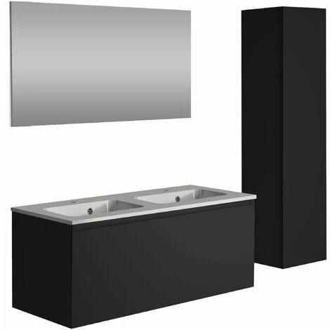 ALLIBERT Meuble De Salle De Bain NORDIK Noir Ultra Mat 120 Cm + Plan Vasque STYLE + Miroir DEKO 120x60 Cm + Colonne - Noir