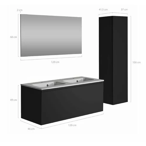 ALLIBERT Meuble De Salle De Bain NORDIK Noir Ultra Mat 120 Cm + Plan Vasque STYLE + Miroir DEKO 120x60 Cm + Colonne - Noir – Image 3
