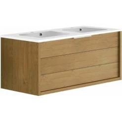 ALLIBERT Meuble De Salle De Bain SORENTO Couleur Chêne Clair 120 Cm + Plan Double Vasque STYLE - Chêne Kendal Huilé