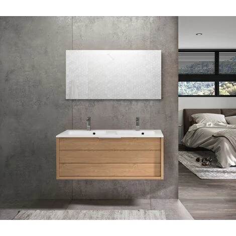 ALLIBERT Meuble De Salle De Bain SORENTO Couleur Chêne Clair 120 Cm + Plan Double Vasque STYLE - Chêne Kendal Huilé – Image 2