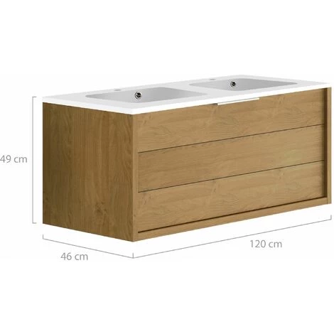 ALLIBERT Meuble De Salle De Bain SORENTO Couleur Chêne Clair 120 Cm + Plan Double Vasque STYLE - Chêne Kendal Huilé – Image 3