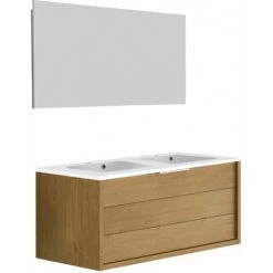ALLIBERT Meuble De Salle De Bain SORENTO Couleur Chêne Clair 120 Cm + Plan Double Vasque STYLE + Miroir DEKO 120x60cm - Chêne Kendal Huilé
