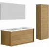 ALLIBERT Meuble De Salle De Bain SORENTO Couleur Chêne Clair 120cm + Plan Double Vasque STYLE + Miroir Et Colonne - Chêne Kendal Huilé