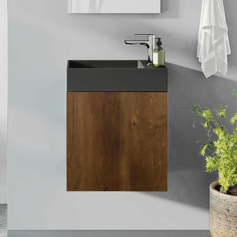 ALLIBERT Meuble Lave-mains JAVA PACK Noyer + Vasque Noire 40,2 X 48,6 X 25,1 Cm - Noyer – Image 2