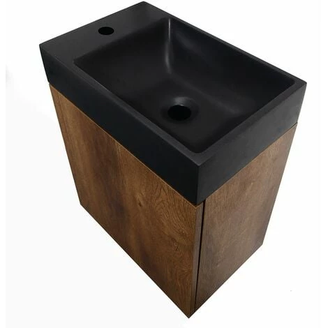 ALLIBERT Meuble Lave-mains JAVA PACK Noyer + Vasque Noire 40,2 X 48,6 X 25,1 Cm - Noyer – Image 3