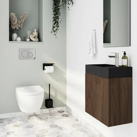 ALLIBERT Meuble Lave-mains JAVA PACK Noyer + Vasque Noire 40,2 X 48,6 X 25,1 Cm - Noyer – Image 4