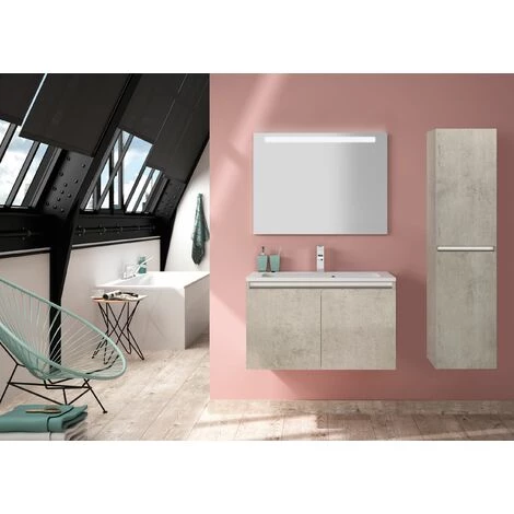 ALLIBERT Meuble Sous-vasque 80 Cm 2 Portes PESARO Béton Chicago - Béton Chicago – Image 2