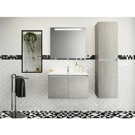 ALLIBERT Meuble Sous-vasque 80 Cm 2 Portes PESARO Béton Chicago - Béton Chicago – Image 3