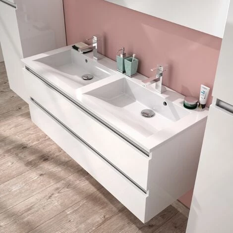 ALLIBERT Meuble Sous-vasque 120 Cm 2 Tiroirs PESARO Blanc Alpin Brillant - Blanc Alpin – Image 3