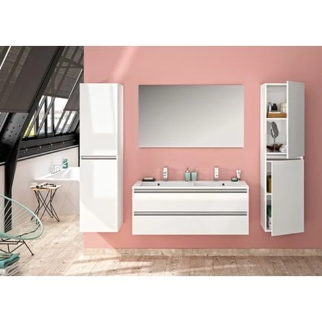 ALLIBERT Meuble Sous-vasque 120 Cm 2 Tiroirs PESARO Blanc Alpin Brillant - Blanc Alpin – Image 4