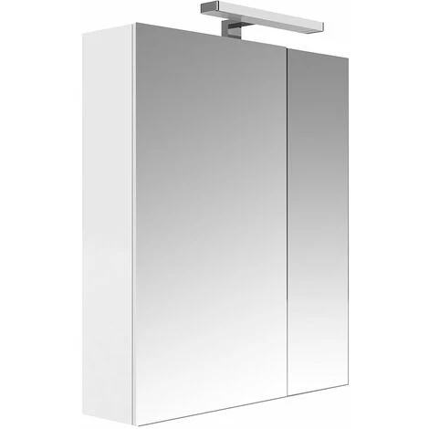 ALLIBERT Armoire De Salle De Bain 60 Cm Avec éclairage LED Et Bloc Prise JUNO 2 Portes Miroir Blanc Brillant - Blanc