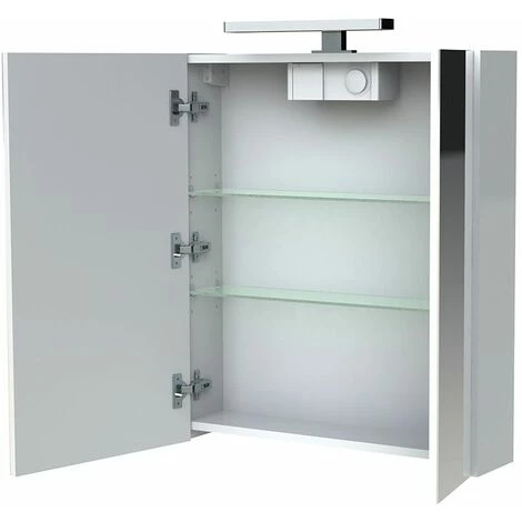 ALLIBERT Armoire De Salle De Bain 60 Cm Avec éclairage LED Et Bloc Prise JUNO 2 Portes Miroir Blanc Brillant - Blanc – Image 2