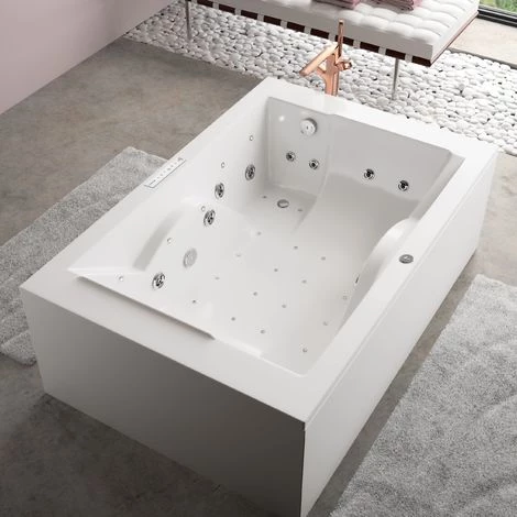 Baignoire Balnéo DUO SPALLIBERT - Massage Air + Eau, Chromothérapie Et Aromathérapie 180 X 120 Cm - Blanc – Image 5