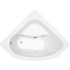ALLIBERT Baignoire Balnéo D'angle LUCINA ESSENTIA - Tablier Acrylique Inclus - Massage Eau + Air 140 X 140 Cm - Blanc