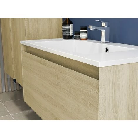 ALLIBERT Meuble Sous-vasque 80 Cm à Suspendre FANGORN 2 Tiroirs 80 X 45 X 46 Cm - Couleur Chêne - Chêne Sona – Image 3