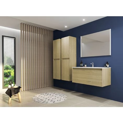 ALLIBERT Meuble Sous-vasque 100 Cm à Suspendre FANGORN 2 Tiroirs 100 X 45 X 46 Cm - Couleur Chêne - Chêne Sona – Image 3