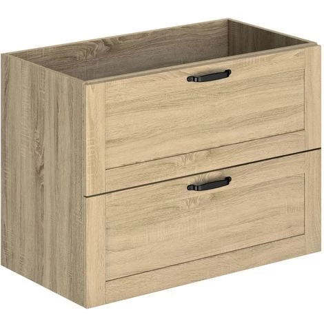ALLIBERT Meuble Sous-vasque 80 Cm à Suspendre CAMBRIDGE - 2 Tiroirs Bois à Fermeture Progressive Couleur Chêne - Chêne Hamilton