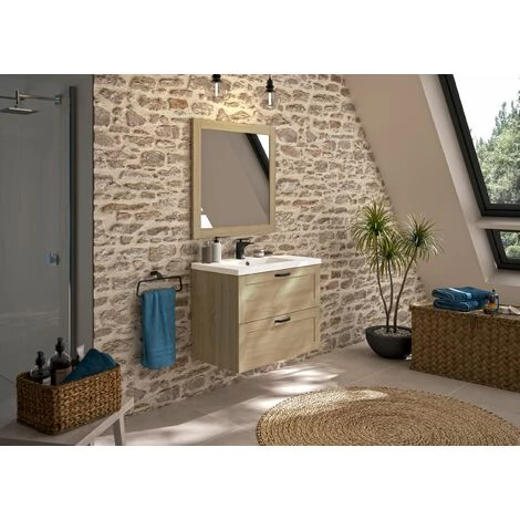 ALLIBERT Meuble Sous-vasque 80 Cm à Suspendre CAMBRIDGE - 2 Tiroirs Bois à Fermeture Progressive Couleur Chêne - Chêne Hamilton – Image 2