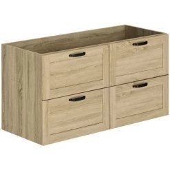 ALLIBERT Meuble Sous-vasque 120 Cm à Suspendre CAMBRIDGE - 4 Tiroirs Bois à Fermeture Progressive Couleur Chêne - Chêne Hamilton