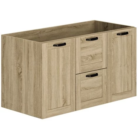ALLIBERT Meuble Sous-vasque 120 Cm à Suspendre CAMBRIDGE - 2 Tiroirs + 2 Portes à Fermeture Progressive Couleur Chêne - Chêne Hamilton