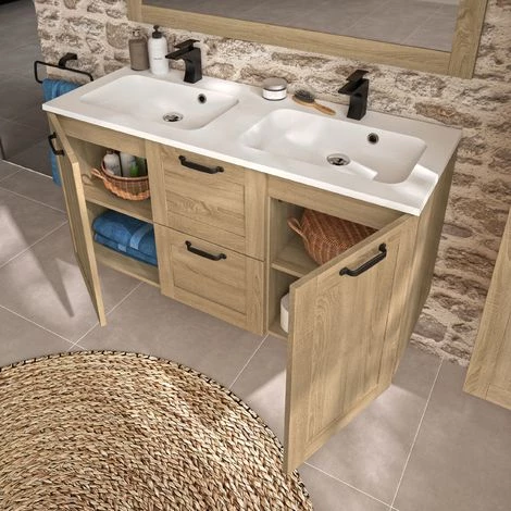 ALLIBERT Meuble Sous-vasque 120 Cm à Suspendre CAMBRIDGE - 2 Tiroirs + 2 Portes à Fermeture Progressive Couleur Chêne - Chêne Hamilton – Image 3