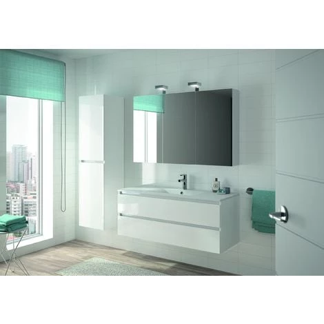 ALLIBERT Meuble Sous-vasque 120 Cm Simple Passage Siphon Centré ALMA - 2 Tiroirs Blanc Brillant - Blanc – Image 2