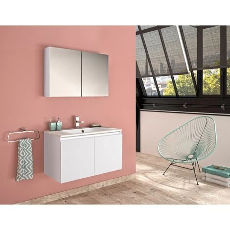 ALLIBERT Armoire De Toilette Avec Miroir Et Prise LOOK 80 Cm Blanc Alpin Brillant - Blanc Alpin – Image 2