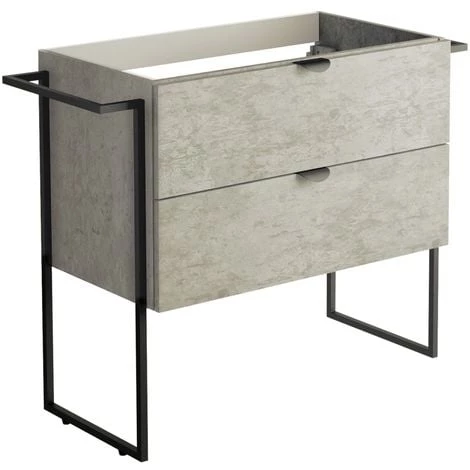 ALLIBERT Meuble Sous-vasque 80 Cm FAKTORY - 2 Tiroirs à Fermeture Progressive Béton Minéral - Béton Minéral