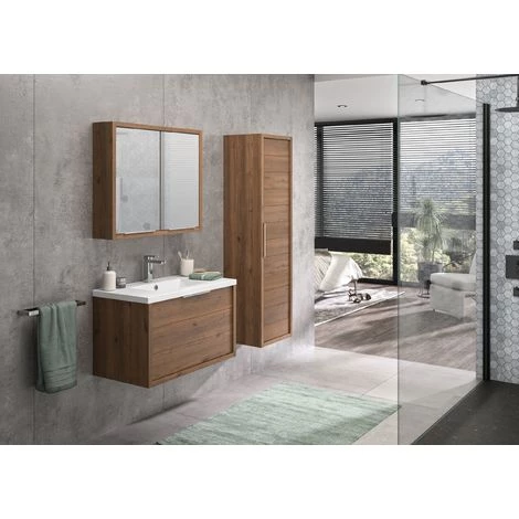 ALLIBERT Colonne De Salle De Bain à Suspendre SORENTO - 1 Porte - 42,4 X 156 X 35 Cm Couleur Chêne - Chêne Cognac – Image 2