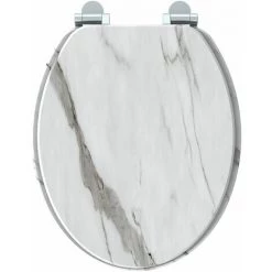 ALLIBERT Abattant WC En Bois Compressé Décor Marbre Blanc 4 Faces NATURO - Marbre Blanc