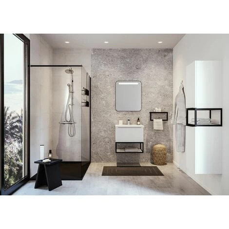 ALLIBERT Paroi De Douche Walk In LAGO En Verre Trempé 8mm - 1 Face Anticalcaire - Reversible - Noir - 87-90 X 195 Cm – Image 2