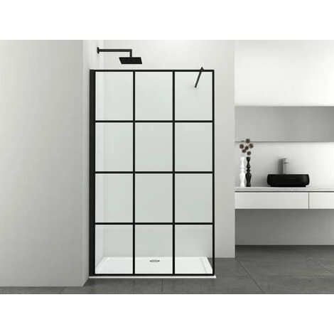 ALLIBERT Paroi De Douche Walk In LOFT-GAME à Carreaux - Style Industriel - Anti-calcaire - Noir - 157-159 X 200 Cm – Image 2