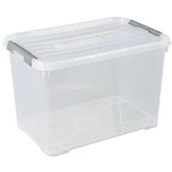 ALLIBERT Boîte De Rangement Handy Plus - Clips Gris - Couvercle Transparent - 65 L