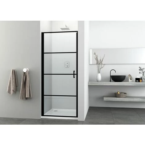 ALLIBERT Porte De Douche Pivotante LOFT-GAME à Carreaux - Verre 8 Mm - Fermeture Magnétique - Noir - 87-89 X 200 Cm